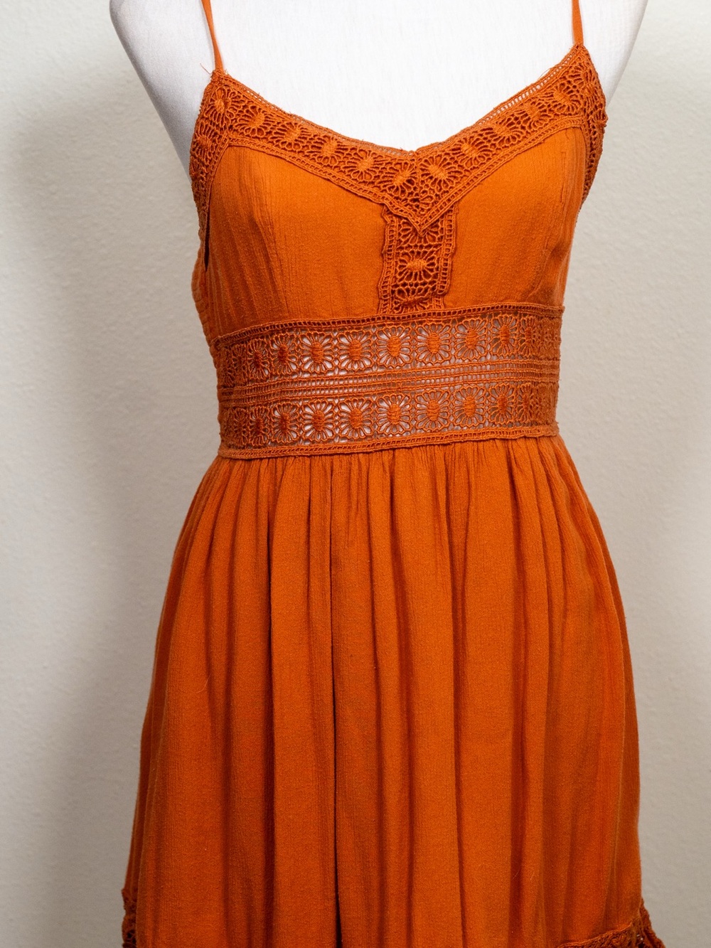 Abercrombie & Fitch Orange Crochet-Trim Mini Dress